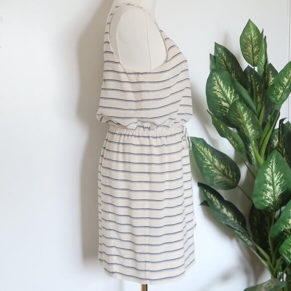 Joie White Navy Striped Silk Sleeveless Mini Dress Drawstring Waist Size XS - Picture 7 of 12